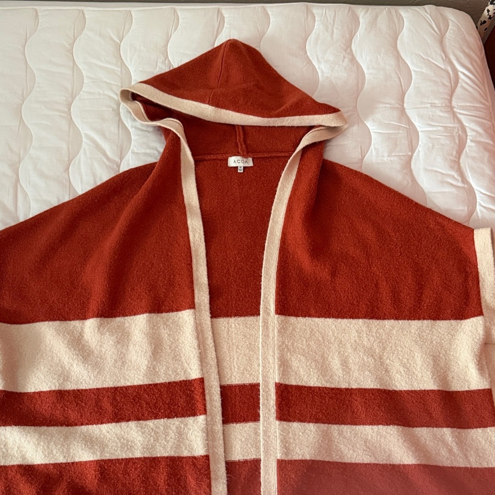 Cozy Hooded Cardigan in Rust and Cream